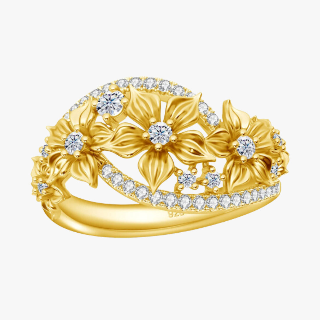 Anillo de Moissanita Amarillo, Anillo Flor Amarilla Moissanita, Joyería de Moissanita Flor Amarilla, Anillo de Lujo con Moissanita Amarilla, Anillo de Compromiso Moissanita Amarilla