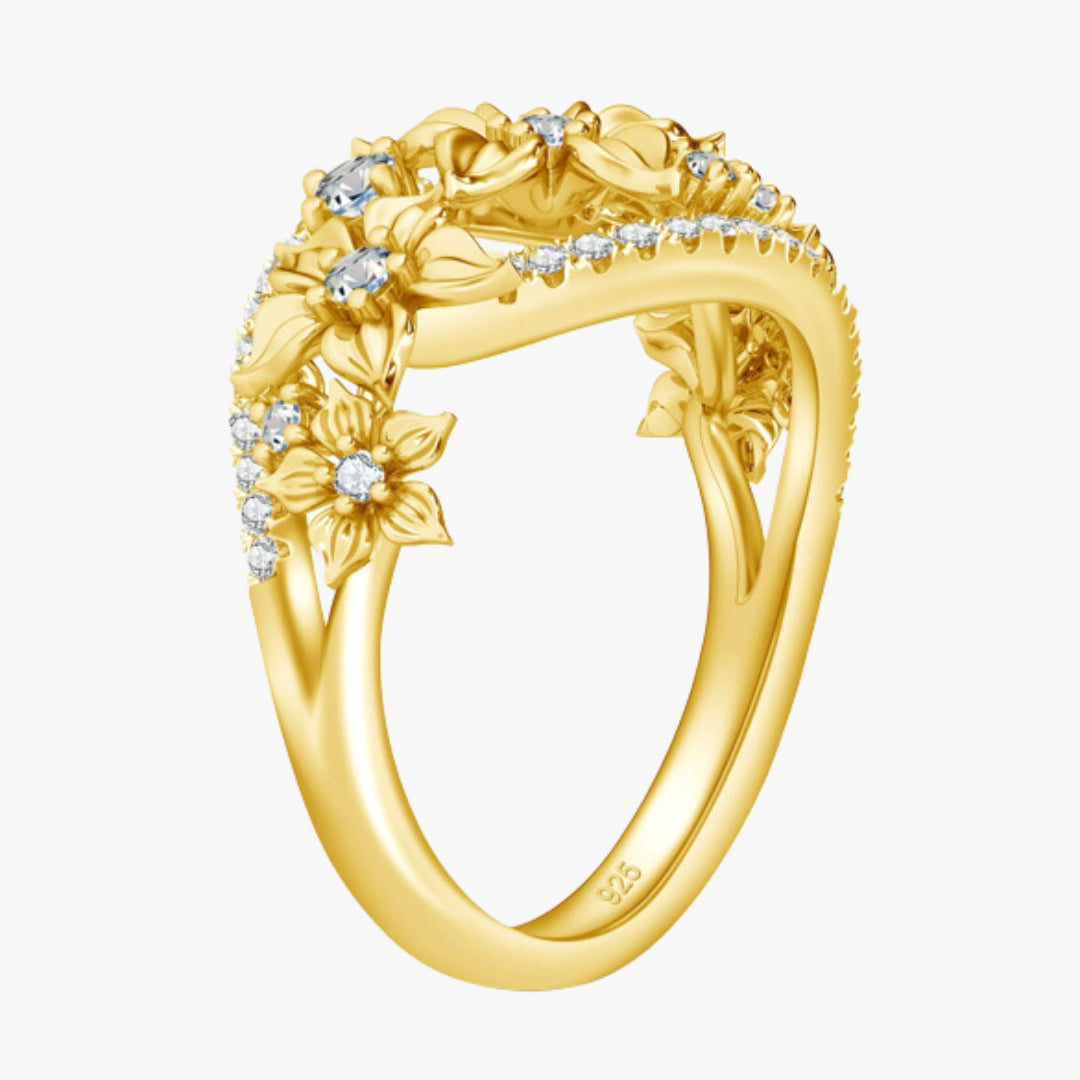 Anillo de Moissanita Amarillo, Anillo Flor Amarilla Moissanita, Joyería de Moissanita Flor Amarilla, Anillo de Lujo con Moissanita Amarilla, Anillo de Compromiso Moissanita Amarilla