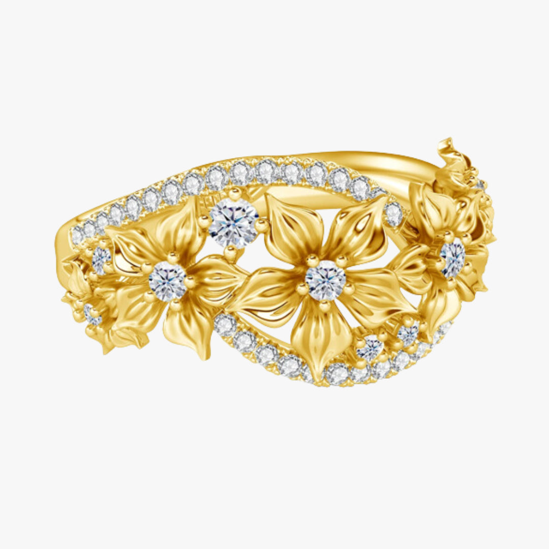 Anillo de Moissanita Amarillo, Anillo Flor Amarilla Moissanita, Joyería de Moissanita Flor Amarilla, Anillo de Lujo con Moissanita Amarilla, Anillo de Compromiso Moissanita Amarilla