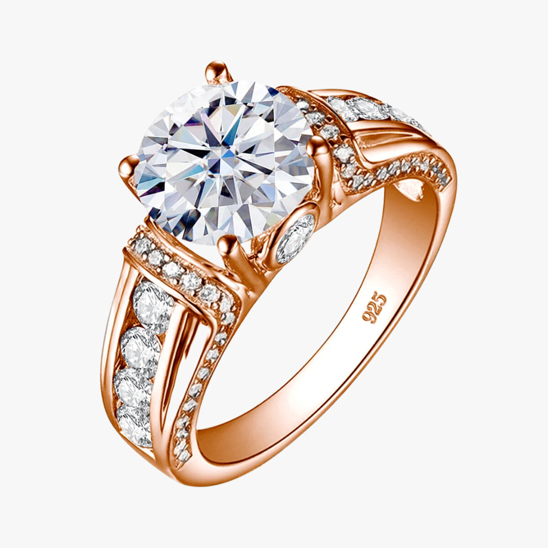 Anillo de Oro Rosa con Moissanite, Anillo de Moissanite para Mujer, Joyería de Oro Rosa con Moissanite, Anillo de Lujo Oro Rosa y Moissanite, Anillo de Compromiso Oro Rosa