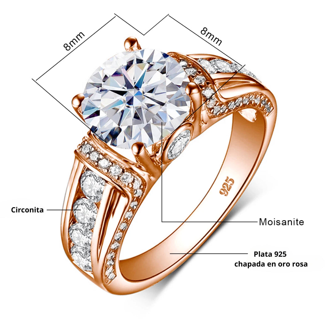 Anillo de Oro Rosa con Moissanite, Anillo de Moissanite para Mujer, Joyería de Oro Rosa con Moissanite, Anillo de Lujo Oro Rosa y Moissanite, Anillo de Compromiso Oro Rosa