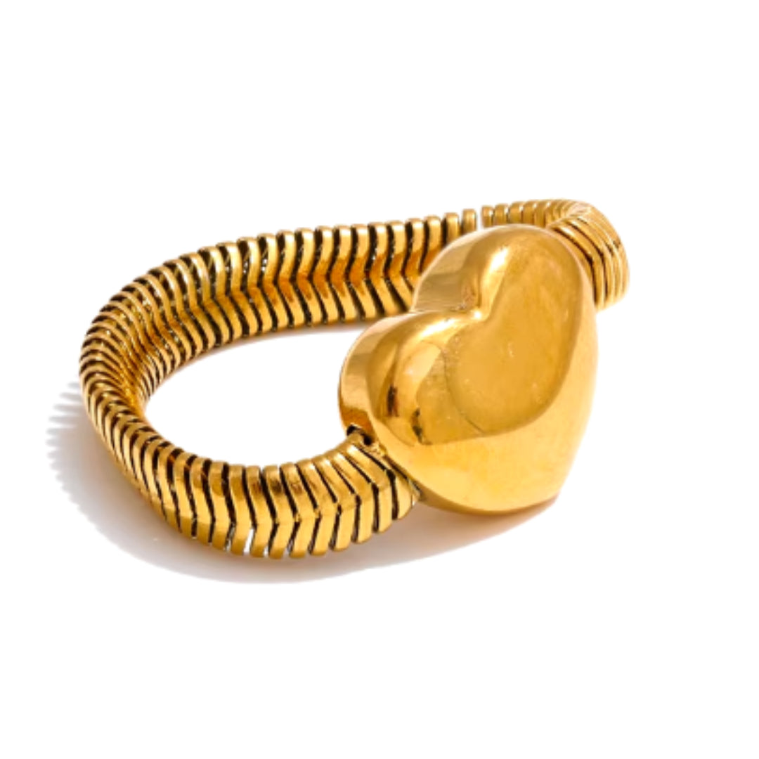 anillo serpiente dorado, joyería de declaración, anillo corazón, anillo geométrico, joyería de moda