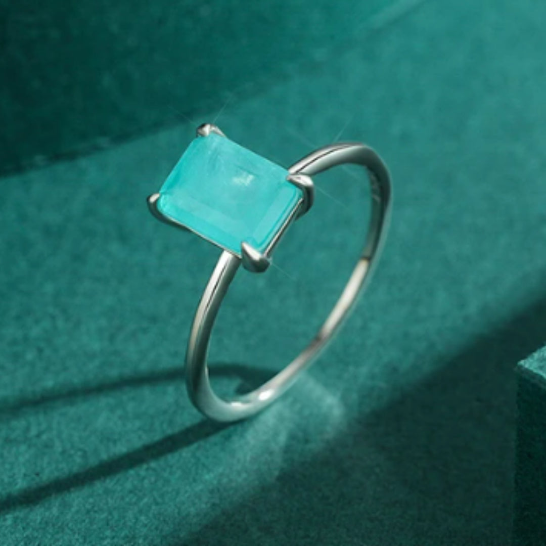 Anillo de turmalina Paraíba, Anillo encanto rectangular, Anillo de turmalina rectangular, Anillo elegante de turmalina, Joya de turmalina Paraíba