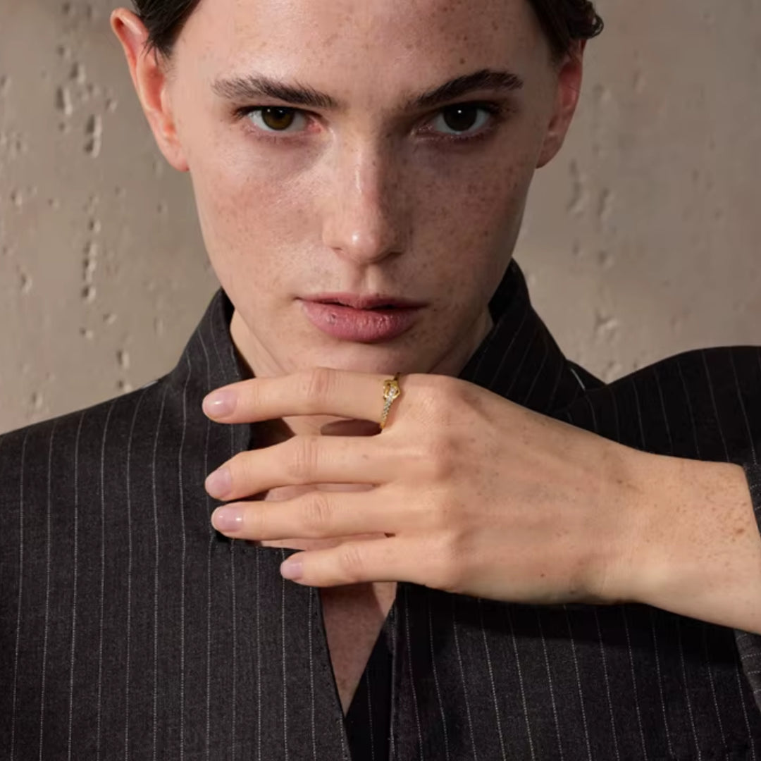 anillo de corazón cruzado, joyería elegante, anillos chapados en oro, zircón cúbico, accesorios para mujeres, anillos de moda