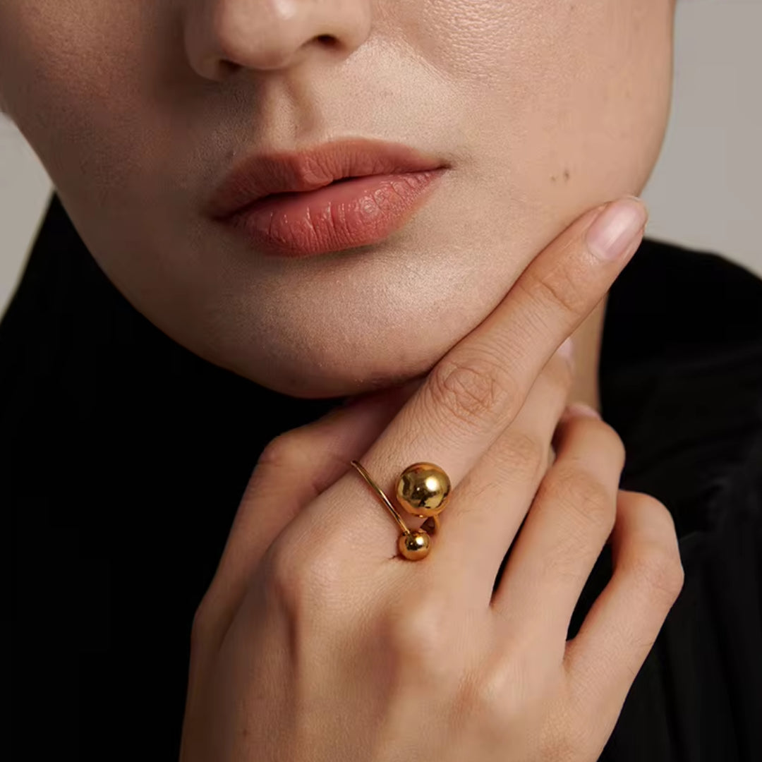 Adjustable Sphere Gold Ring