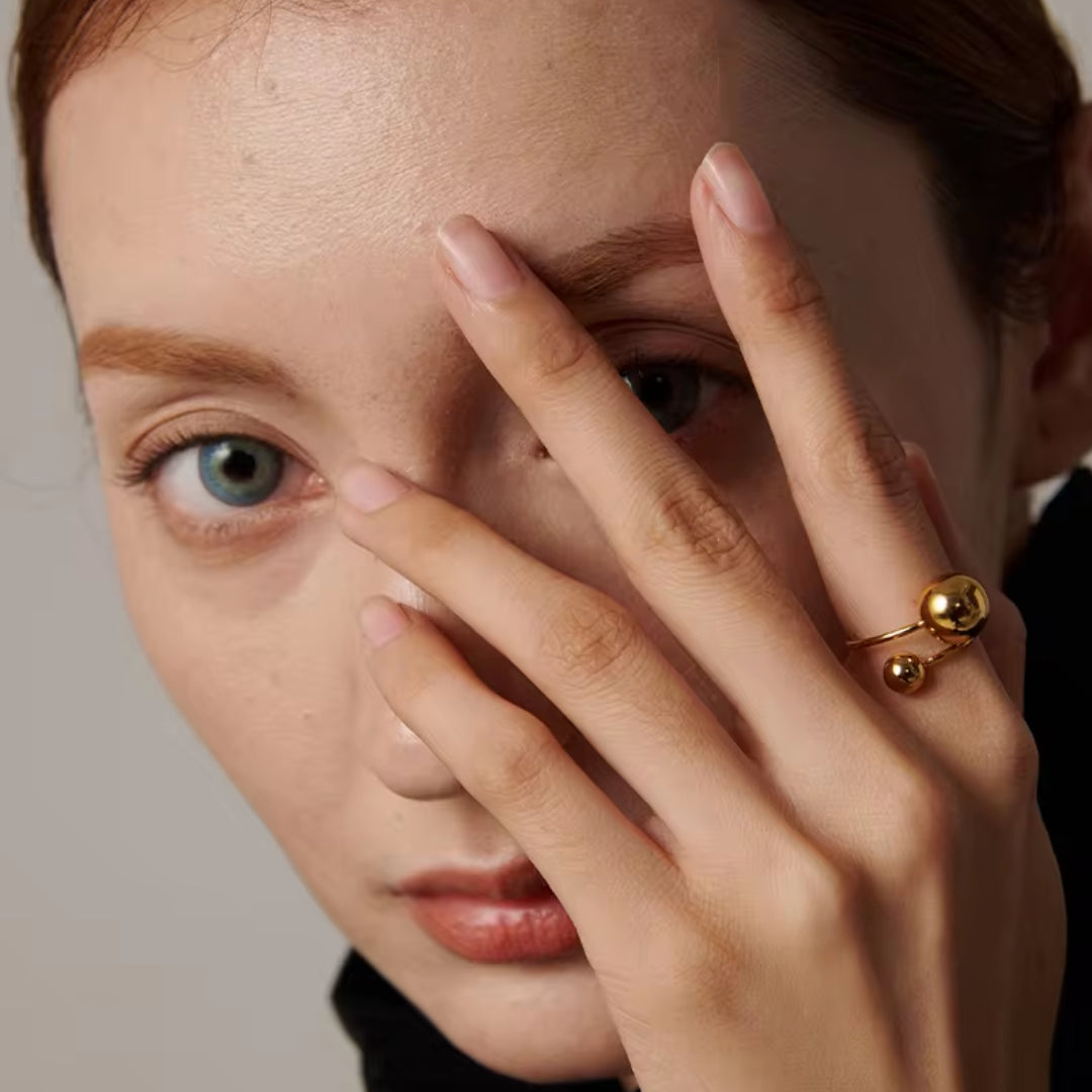 Adjustable Sphere Gold Ring