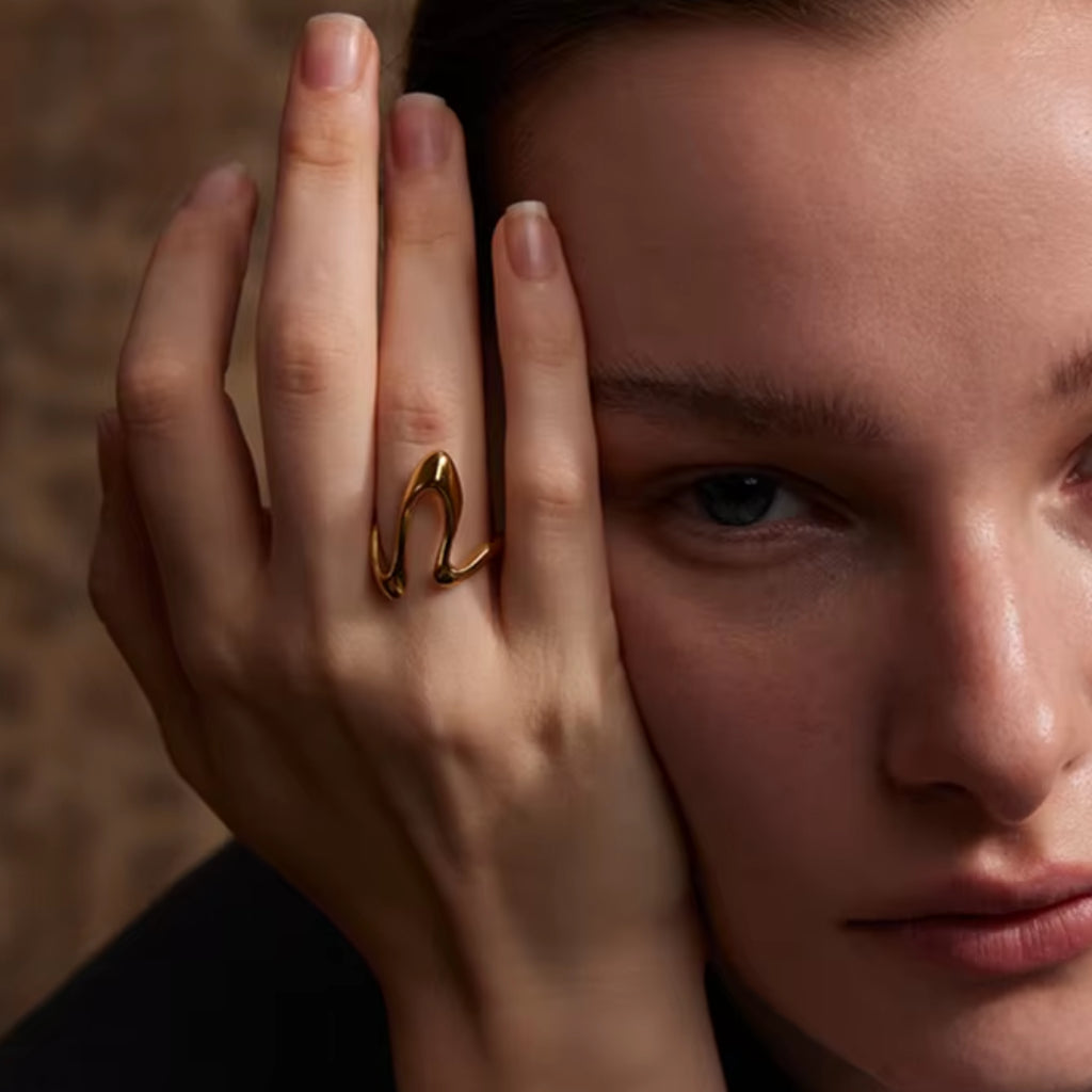 anillo ajustable minimalista, anillo de acero inoxidable dorado, anillo en forma de U, joyería moderna para mujer, anillos elegantes para mujer, accesorios resistentes al óxido, anillo chapado en oro ajustable, anillo geométrico a la moda