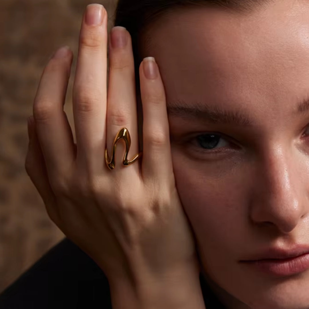 anillo ajustable minimalista, anillo de acero inoxidable dorado, anillo en forma de U, joyería moderna para mujer, anillos elegantes para mujer, accesorios resistentes al óxido, anillo chapado en oro ajustable, anillo geométrico a la moda