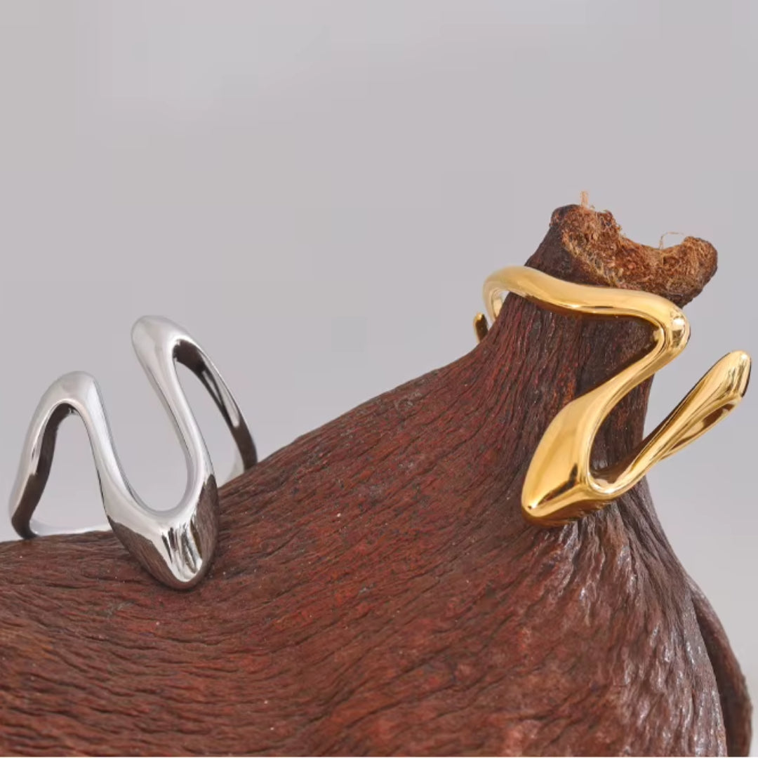anillo ajustable minimalista, anillo de acero inoxidable dorado, anillo en forma de U, joyería moderna para mujer, anillos elegantes para mujer, accesorios resistentes al óxido, anillo chapado en oro ajustable, anillo geométrico a la moda