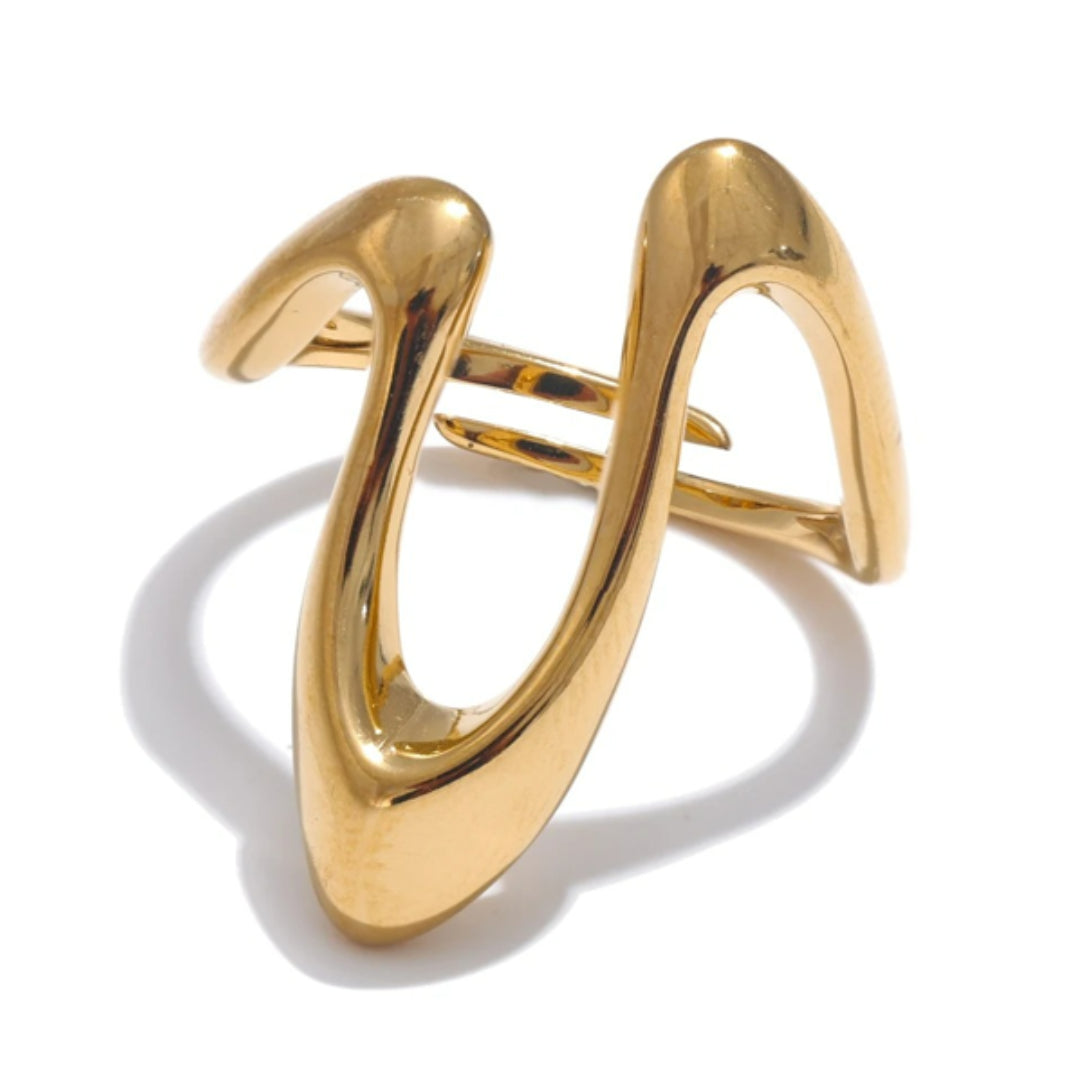 anillo ajustable minimalista, anillo de acero inoxidable dorado, anillo en forma de U, joyería moderna para mujer, anillos elegantes para mujer, accesorios resistentes al óxido, anillo chapado en oro ajustable, anillo geométrico a la moda