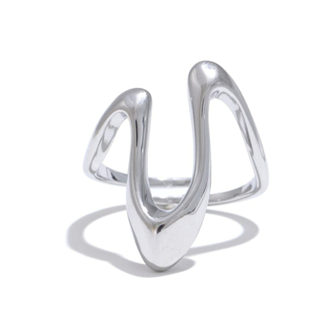 anillo ajustable minimalista, anillo de acero inoxidable dorado, anillo en forma de U, joyería moderna para mujer, anillos elegantes para mujer, accesorios resistentes al óxido, anillo chapado en oro ajustable, anillo geométrico a la moda