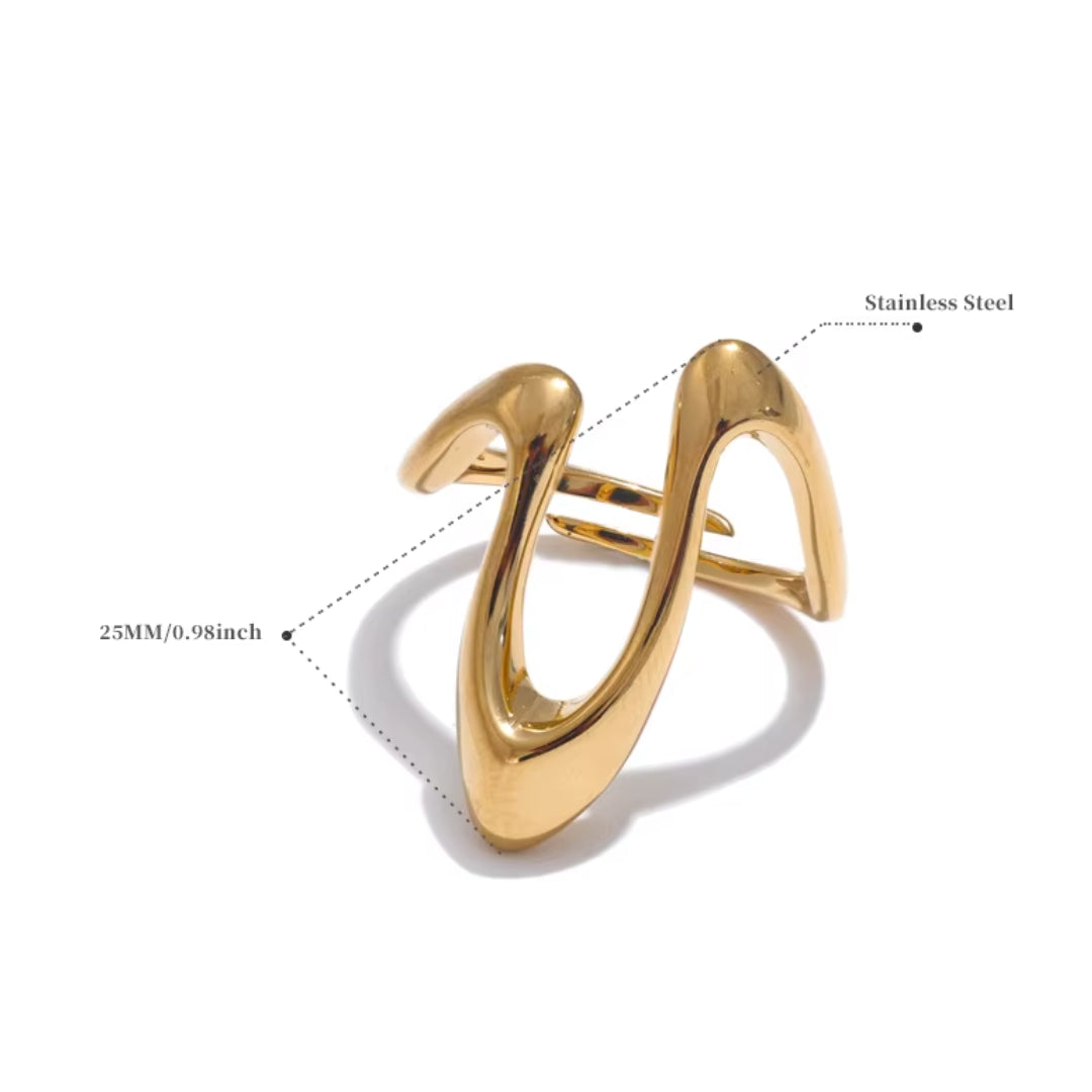 anillo ajustable minimalista, anillo de acero inoxidable dorado, anillo en forma de U, joyería moderna para mujer, anillos elegantes para mujer, accesorios resistentes al óxido, anillo chapado en oro ajustable, anillo geométrico a la moda