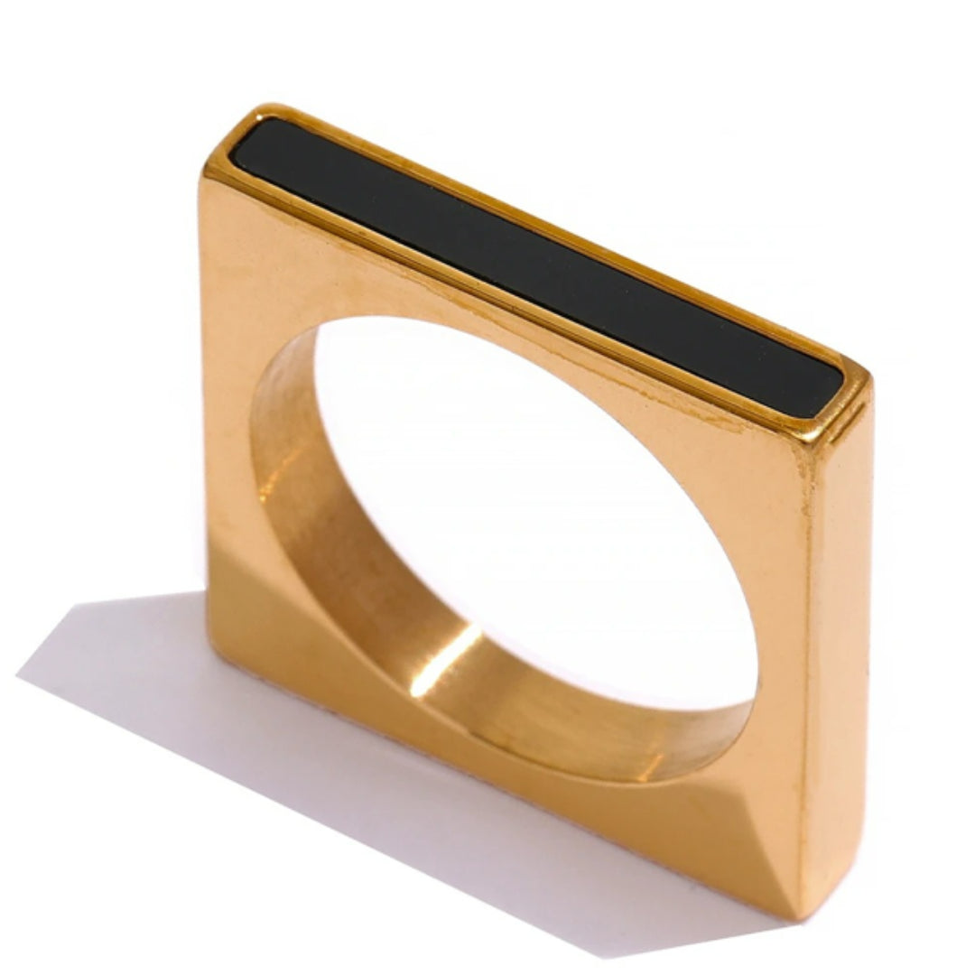 anillo minimalista para mujer, anillo cuadrado dorado, joyería moderna de acero inoxidable, anillos de acrílico, anillo elegante y versátil, anillo geométrico para mujer, accesorios minimalistas para mujeres, anillos modernos y resistentes