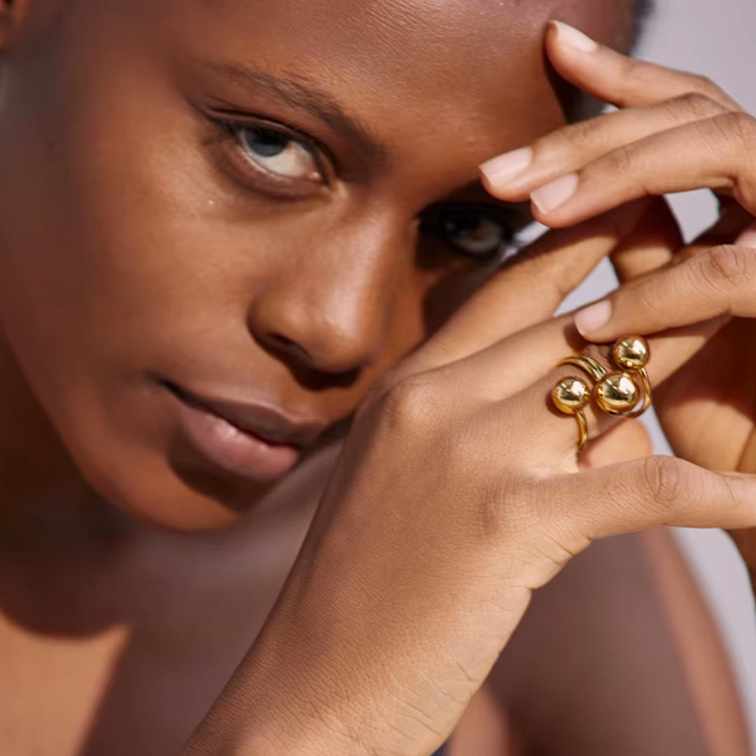 anillo multicapa, acero inoxidable, oro 18k PVD, joyería ajustable, Eterno Líneas, anillo geométrico, joyas resistentes al agua, regalos para mujer, accesorios modernos