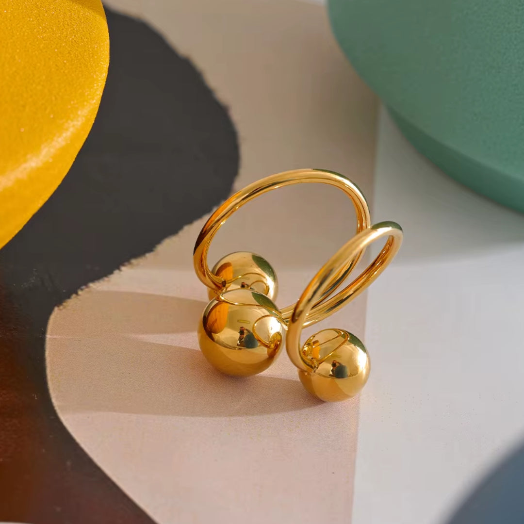anillo multicapa, acero inoxidable, oro 18k PVD, joyería ajustable, Eterno Líneas, anillo geométrico, joyas resistentes al agua, regalos para mujer, accesorios modernos