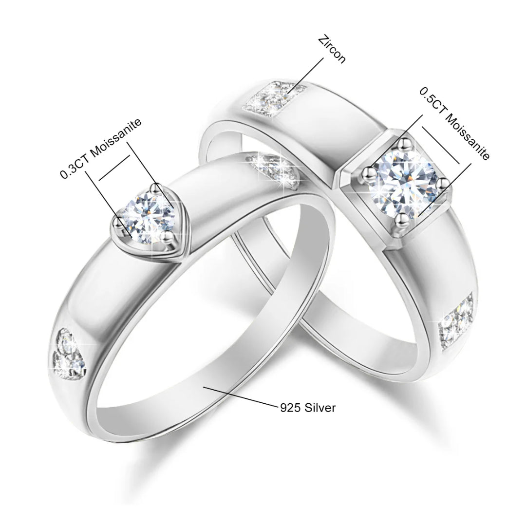 anillos de pareja, anillos de moissanite, joyas de boda, anillos de compromiso, plata esterlina 925, joyería de moda, anillos para amantes, conjunto de anillos, anillos de boda, anillos de moissanite con certificado