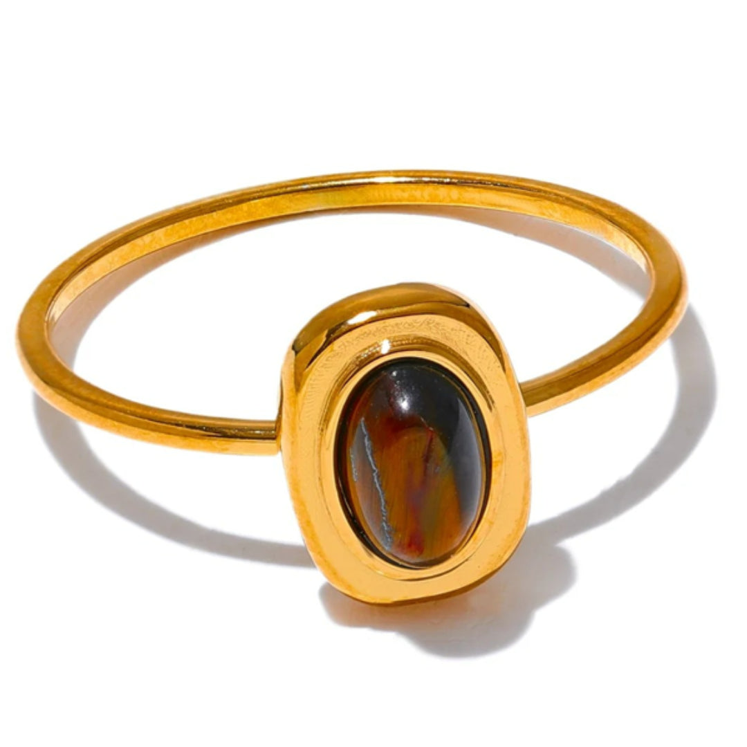 anillo de piedra natural, oro 18k, acero inoxidable, Vena Naturalis, joyería minimalista, anillo ajustable, accesorios impermeables, regalos para mujer, joyas elegantes