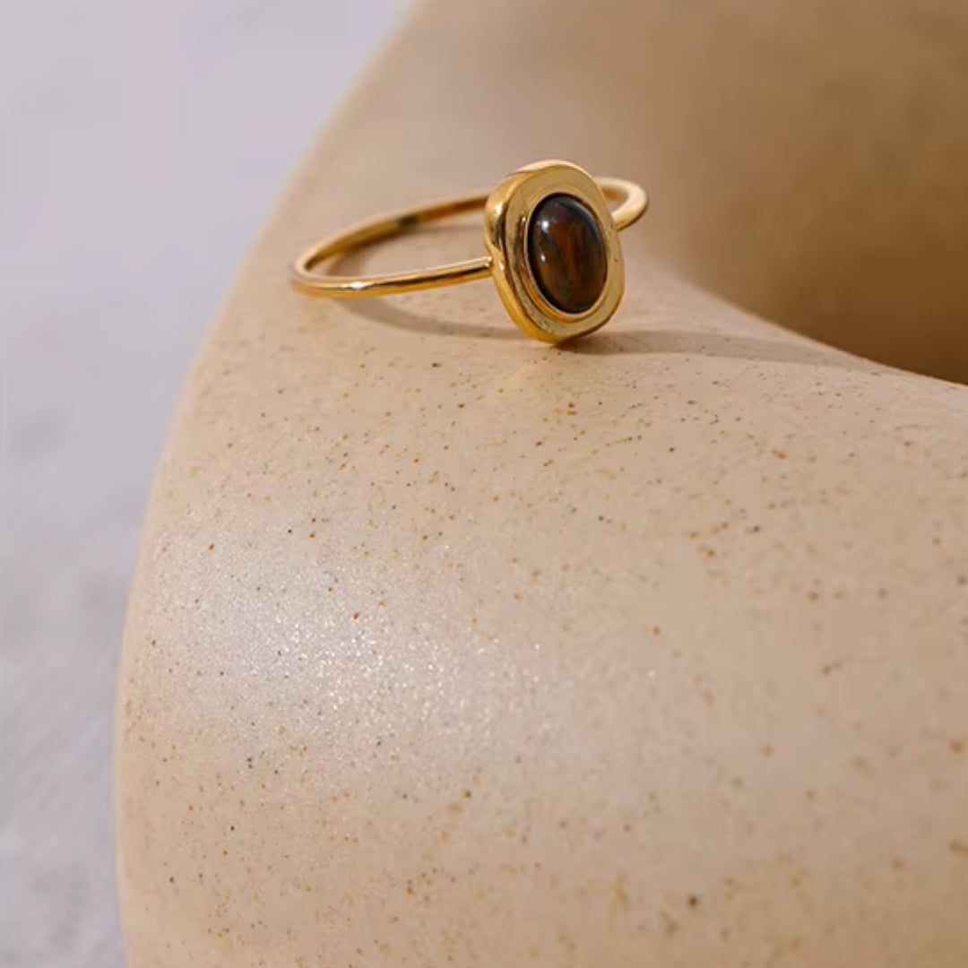 anillo de piedra natural, oro 18k, acero inoxidable, Vena Naturalis, joyería minimalista, anillo ajustable, accesorios impermeables, regalos para mujer, joyas elegantes