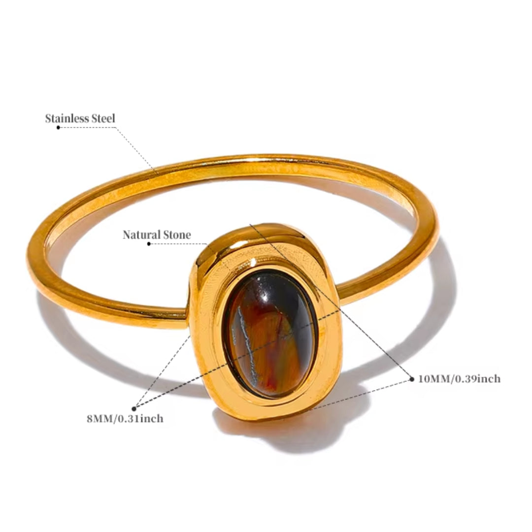 anillo de piedra natural, oro 18k, acero inoxidable, Vena Naturalis, joyería minimalista, anillo ajustable, accesorios impermeables, regalos para mujer, joyas elegantes