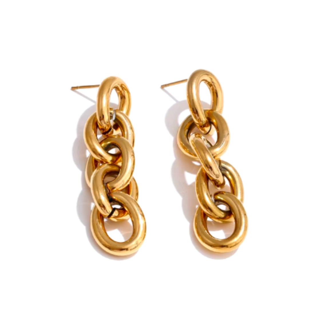 aretes colgantes, acero inoxidable, oro 18K, resistentes al agua, joyería moderna, elegancia