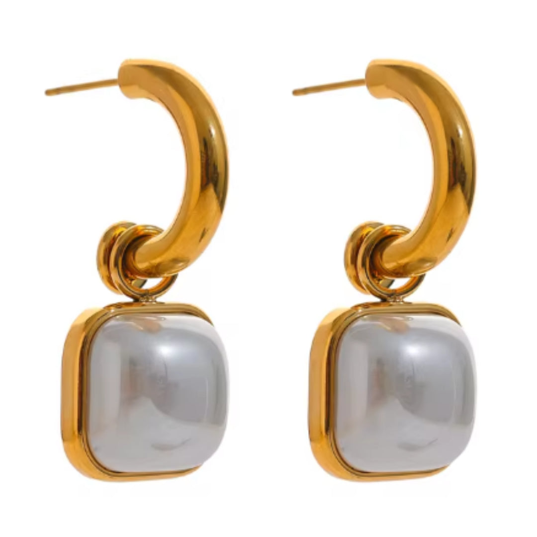 aretes cuadrados, joyería elegante, perlas sintéticas, aretes geométricos, joyería para mujeres






