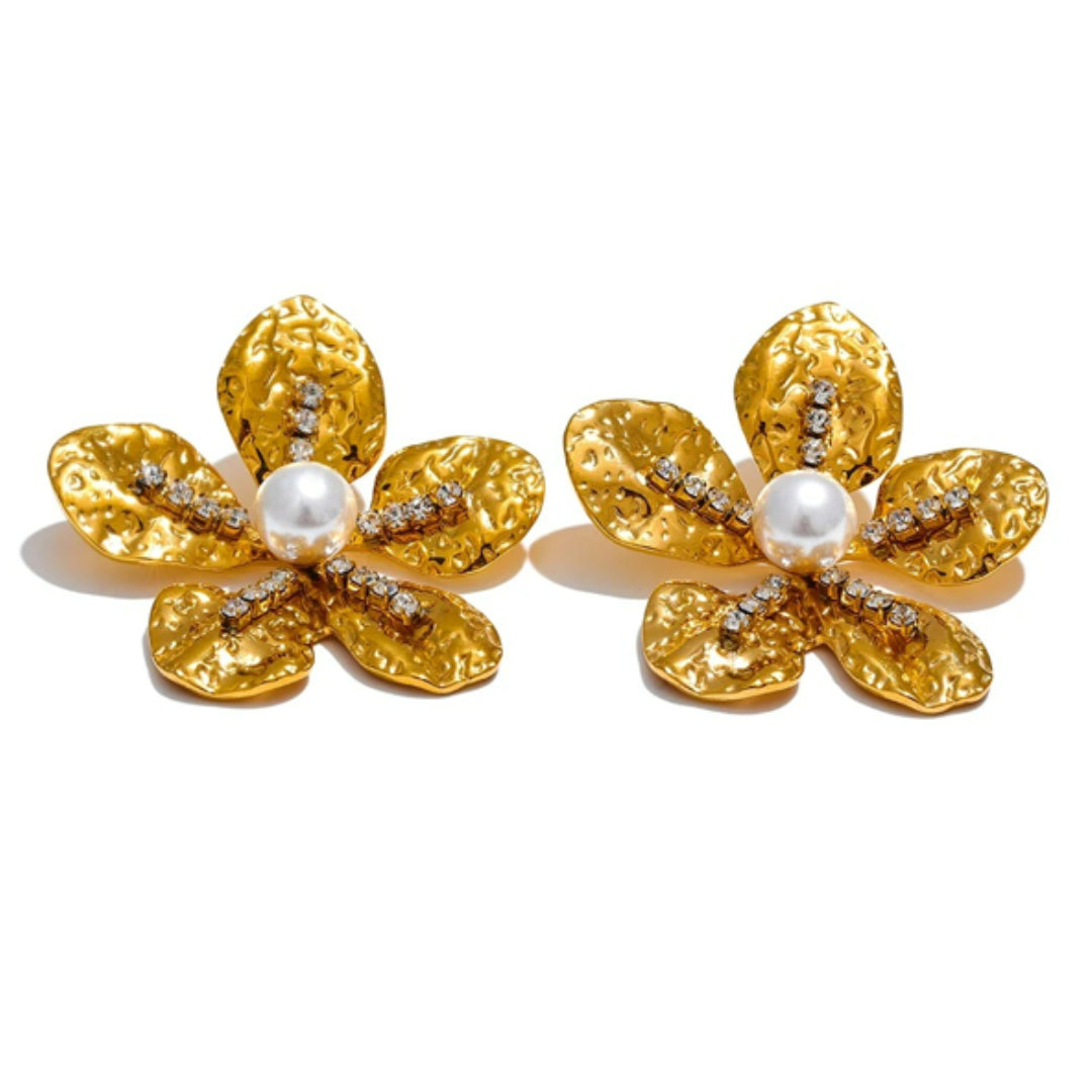aretes florales, oro 18k PVD, zirconia cúbica, joyería resistente al agua, Flor de Éden, accesorios para mujer, aretes de botón, joyas elegantes, regalos con significado