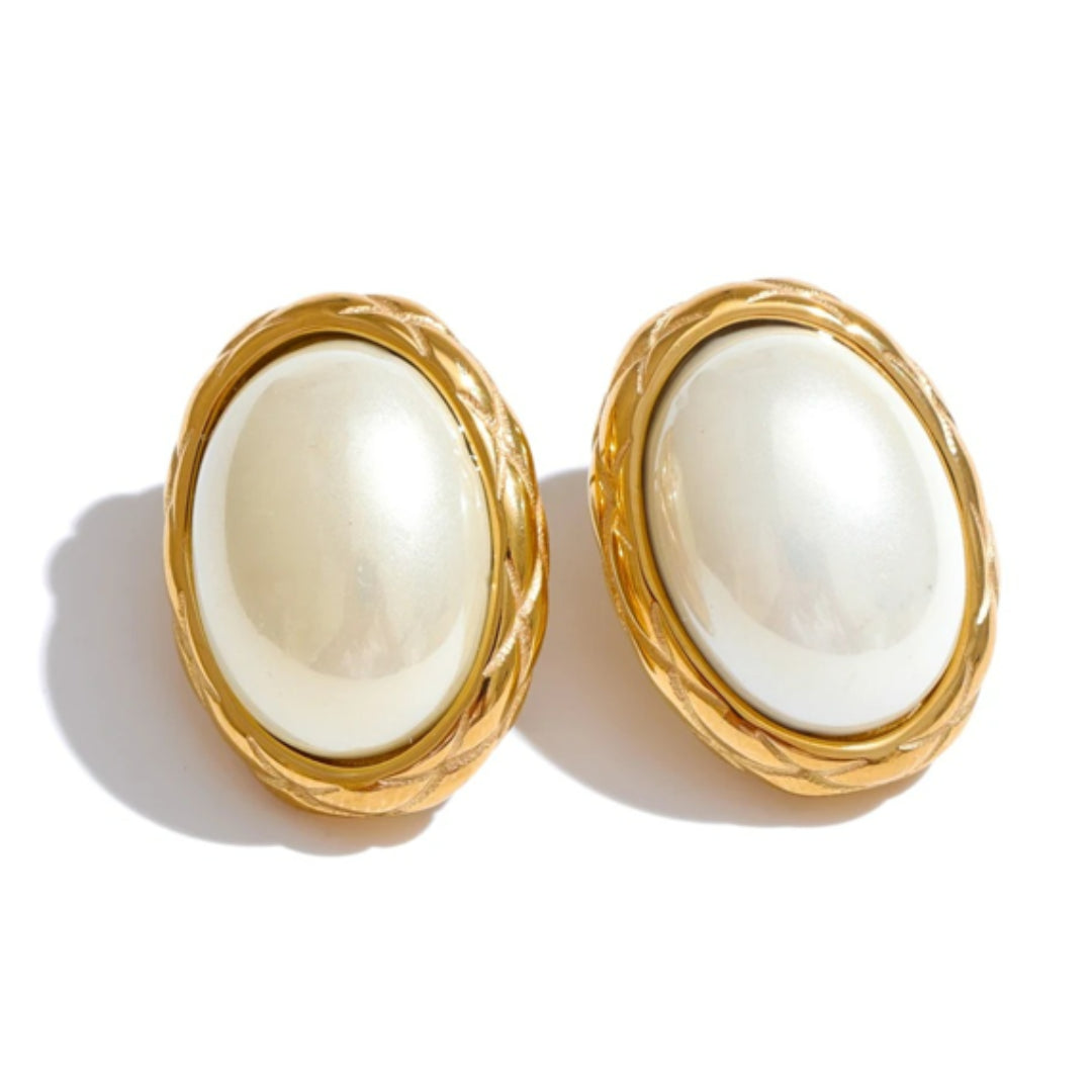 aretes estilo coreano, joyería moderna, oro 18k PVD, perlas ovaladas, aretes geométricos, joyas para mujer, Aura Perla, regalos elegantes, moda coreana