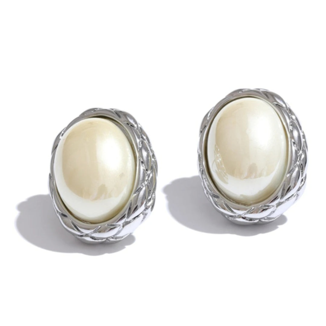 aretes estilo coreano, joyería moderna, oro 18k PVD, perlas ovaladas, aretes geométricos, joyas para mujer, Aura Perla, regalos elegantes, moda coreana