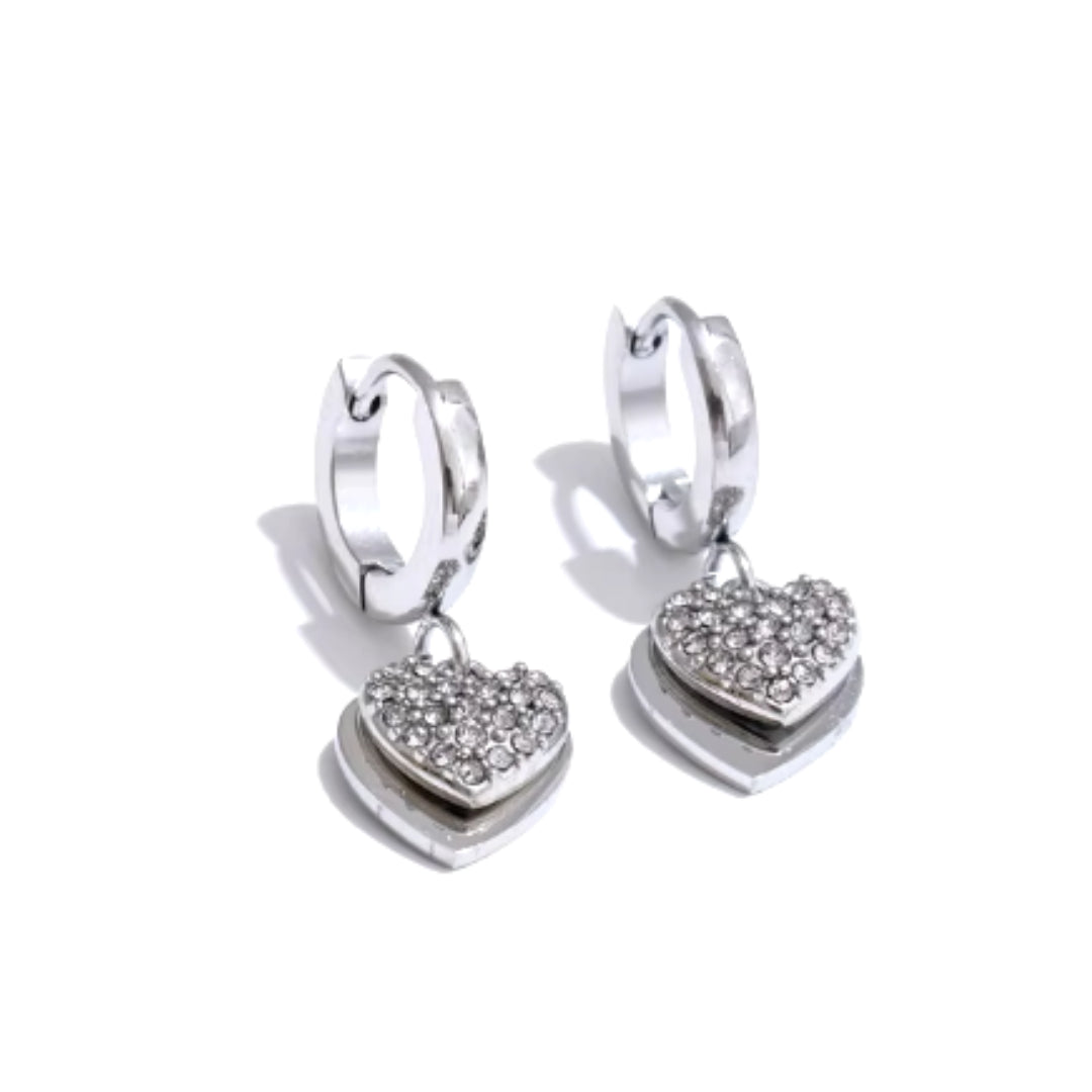 aretes de argolla, aretes doble corazón, joyería de moda, aretes de zirconia, joyería para mujeres






