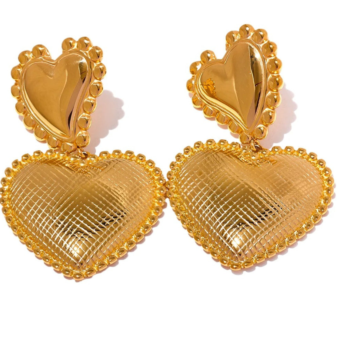 aretes corazón, aretes románticos, aretes geométricos, joyería de acero inoxidable, aretes chapados en oro 18K, Lenora Jewelry