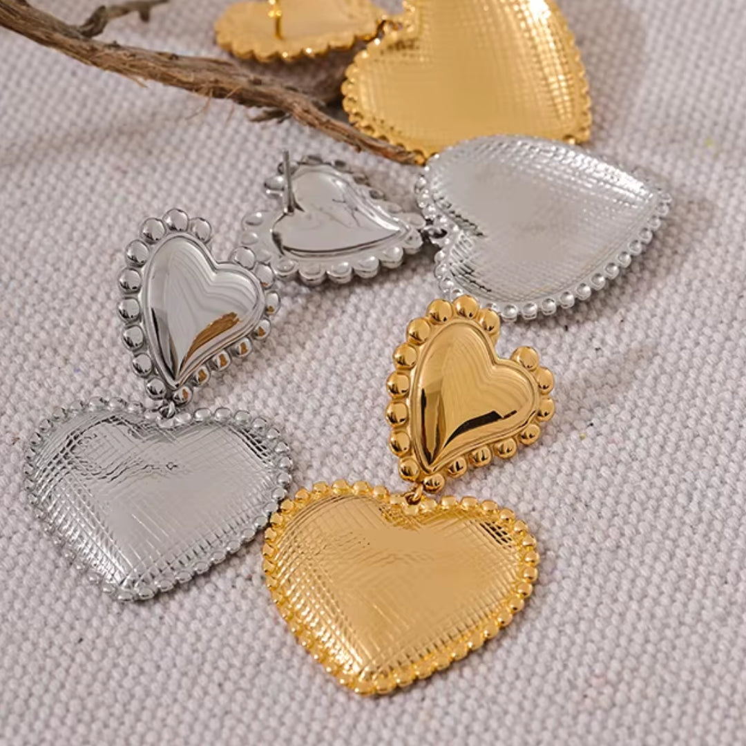 aretes corazón, aretes románticos, aretes geométricos, joyería de acero inoxidable, aretes chapados en oro 18K, Lenora Jewelry