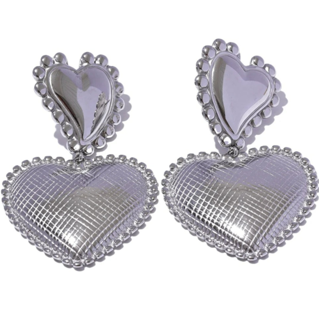 aretes corazón, aretes románticos, aretes geométricos, joyería de acero inoxidable, aretes chapados en oro 18K, Lenora Jewelry