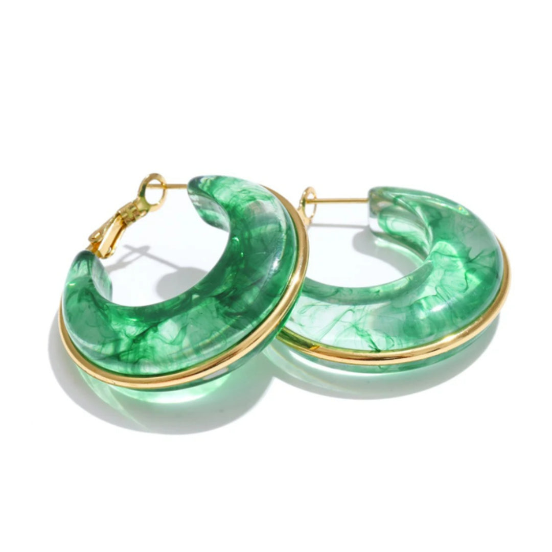 pendientes de aro, joyería fina mujer, accesorios de moda, aros de oro, pendientes chunky, joyas LENORA, regalo elegante, pendientes acrílico, Aros chunky con detalles de acetato - lenorajewelry.com/aros-eteris-oro-acrilico