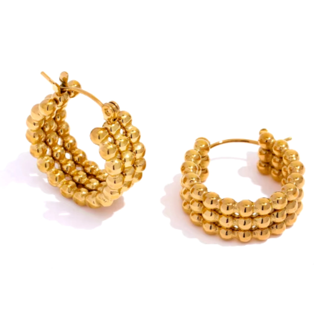 aretes de acero inoxidable, aros dorados 18K, joyería resistente al agua, moda femenina, aretes modernos, joyería dorada, joyería de regalo, aretes para mujer, joyería de moda