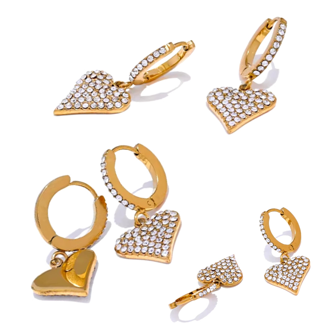 aros de corazón, aros con zirconia, aros oro 18K, aros de acero inoxidable, aros de lujo, joyería de moda, regalo para mujeres, aros románticos, aros de circonitas