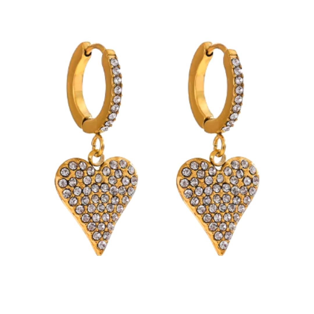 aros de corazón, aros con zirconia, aros oro 18K, aros de acero inoxidable, aros de lujo, joyería de moda, regalo para mujeres, aros románticos, aros de circonitas