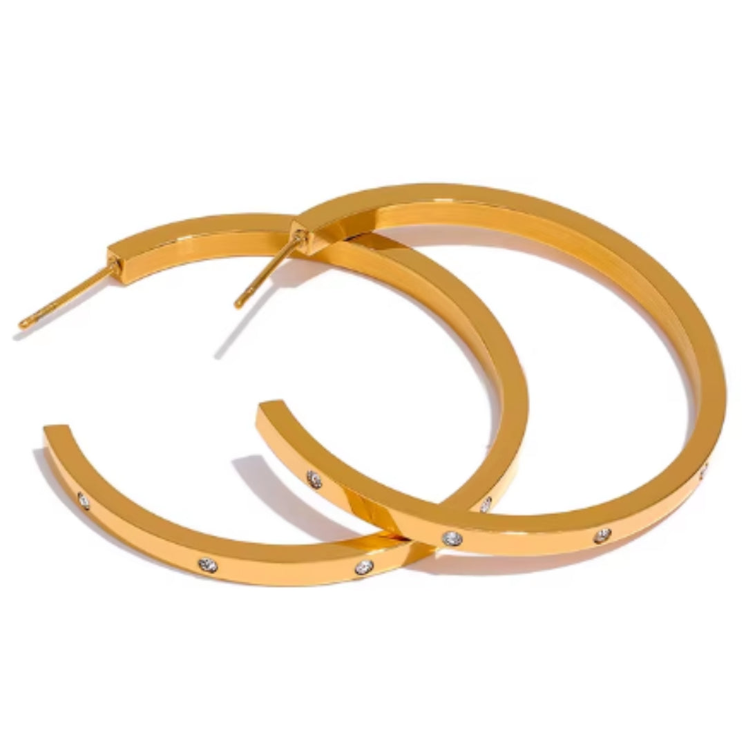 aros dorados, acero inoxidable, zirconia cúbica, joyería minimalista, pendientes grandes, aros de moda, accesorios para mujeres, aros geométricos, joyas resistentes al agua