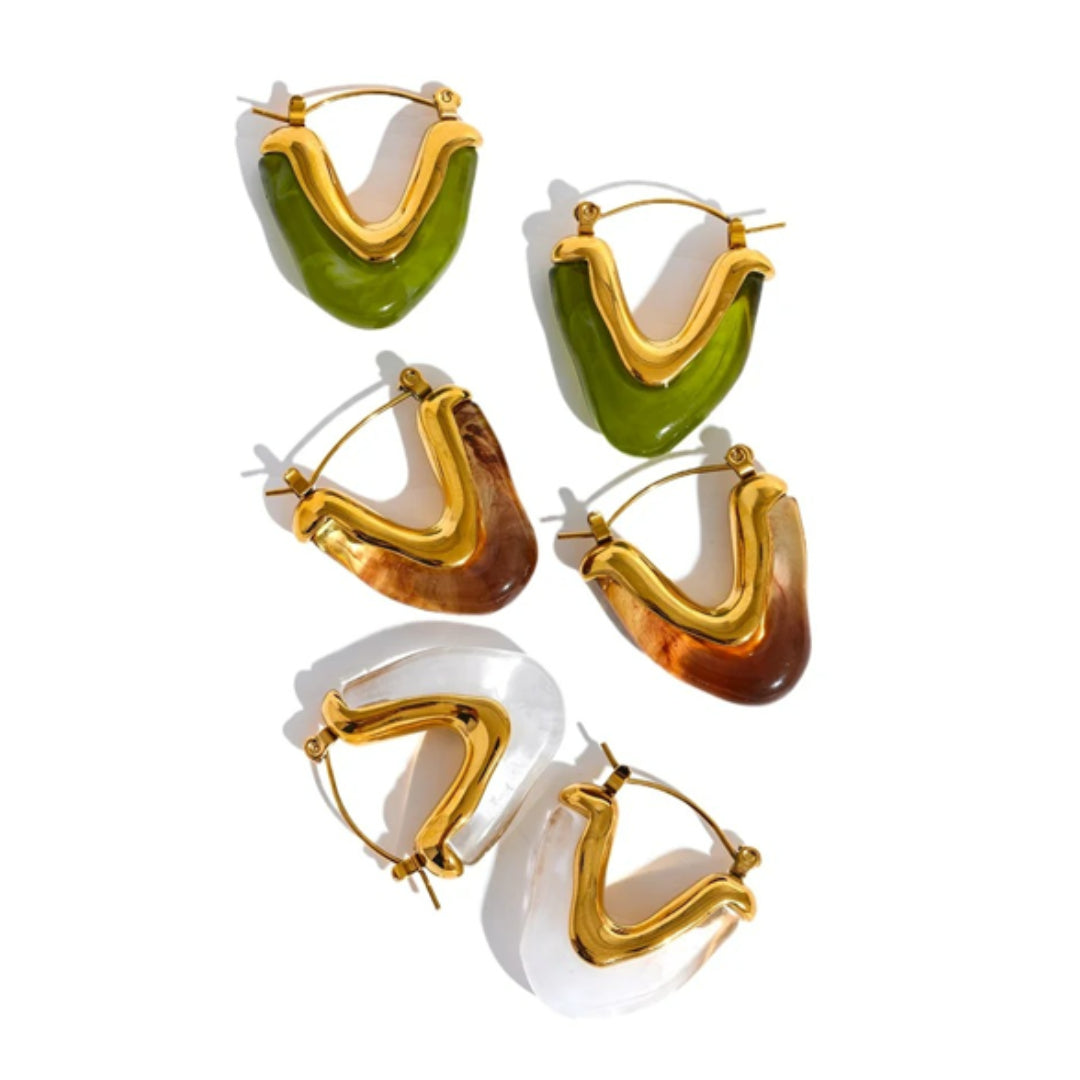 aros de acero inoxidable, aros geométricos, aros de forma de V, aros chapados en oro, joyería para mujeres, aros modernos, aros minimalistas, joyas elegantes