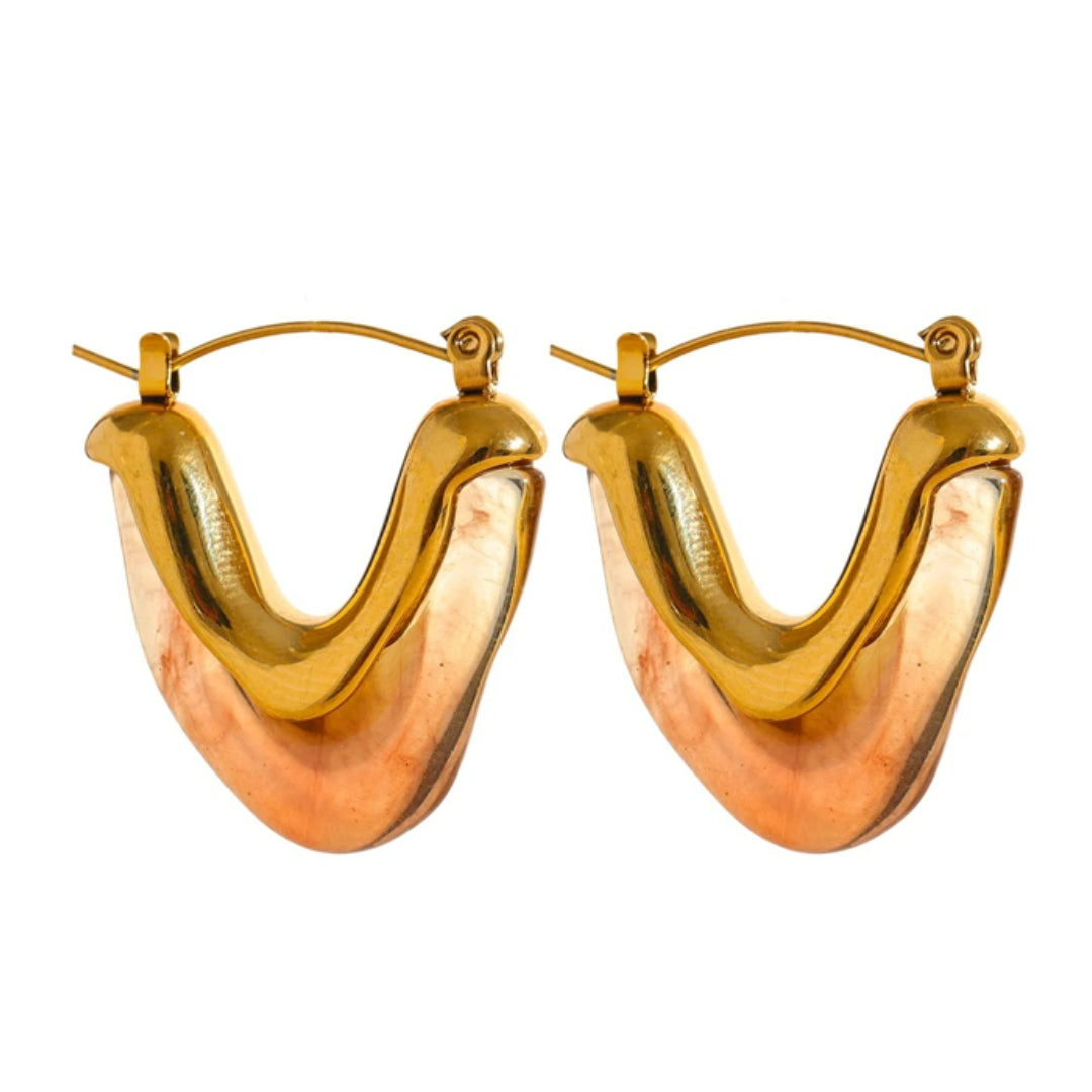 aros de acero inoxidable, aros geométricos, aros de forma de V, aros chapados en oro, joyería para mujeres, aros modernos, aros minimalistas, joyas elegantes