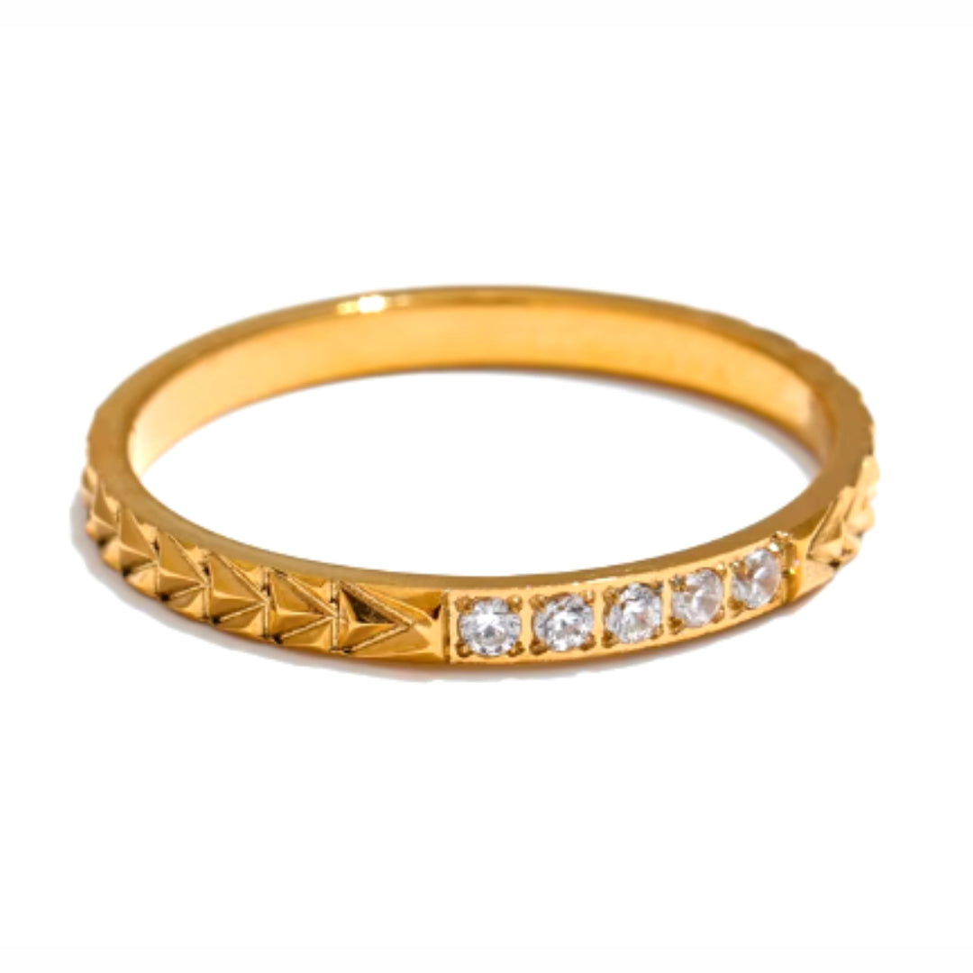 anillo aura de brillo, anillo de zirconita, joyería minimalista, anillo en acero inoxidable, anillo chapado en oro, accesorios de lujo