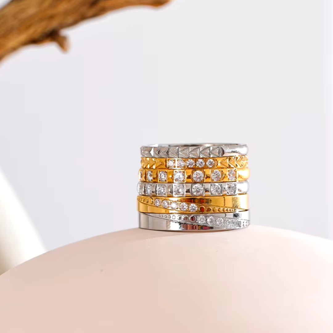 anillo aura de brillo, anillo de zirconita, joyería minimalista, anillo en acero inoxidable, anillo chapado en oro, accesorios de lujo