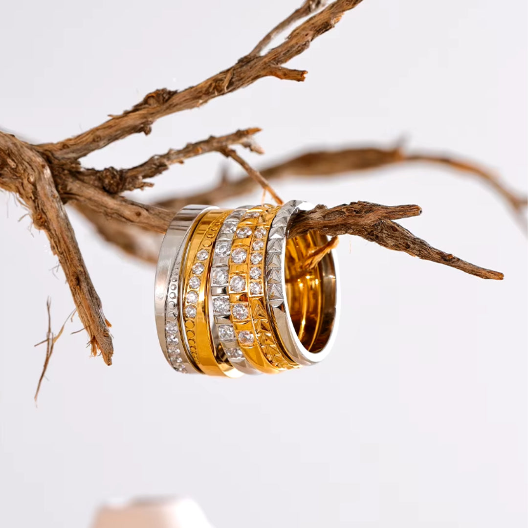 anillo aura de brillo, anillo de zirconita, joyería minimalista, anillo en acero inoxidable, anillo chapado en oro, accesorios de lujo