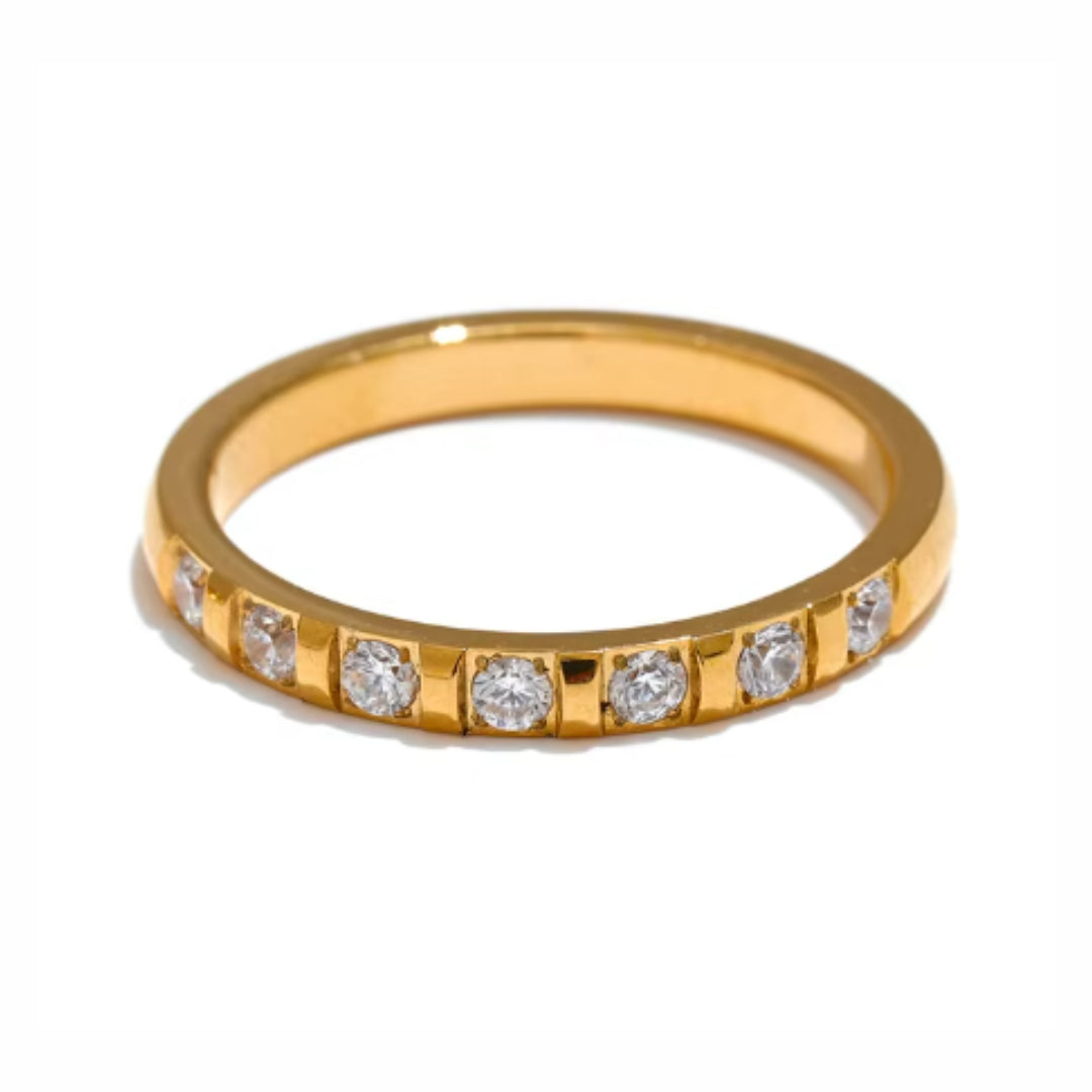 anillo aura de brillo, anillo de zirconita, joyería minimalista, anillo en acero inoxidable, anillo chapado en oro, accesorios de lujo