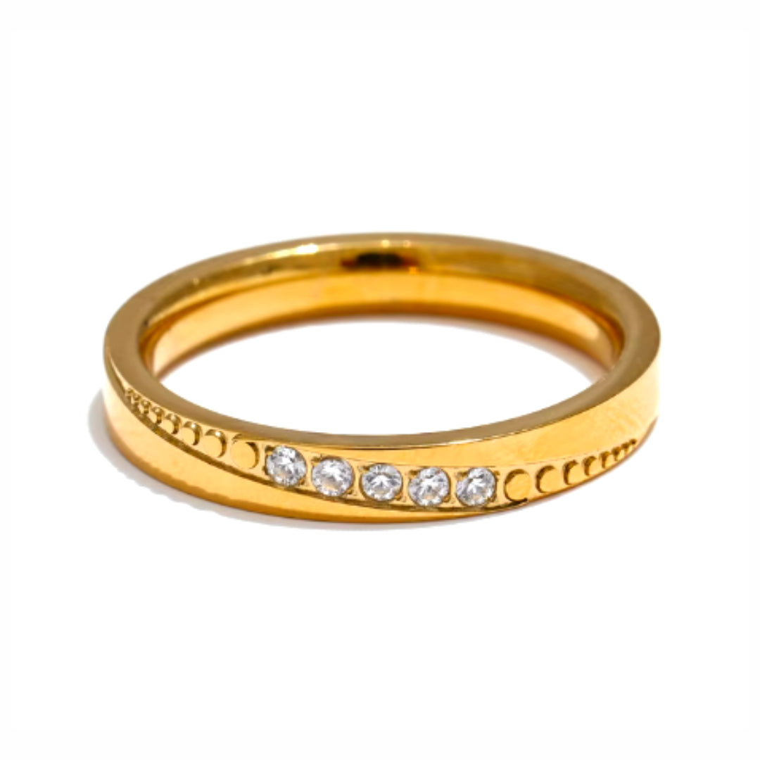 anillo aura de brillo, anillo de zirconita, joyería minimalista, anillo en acero inoxidable, anillo chapado en oro, accesorios de lujo