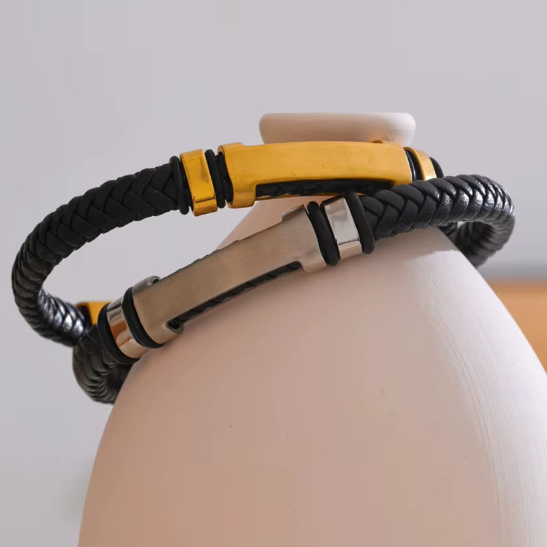 brazalete vintage, brazalete de cuero, brazalete para hombres, joyería personalizada, brazalete impermeable, acero inoxidable, brazalete trenzado