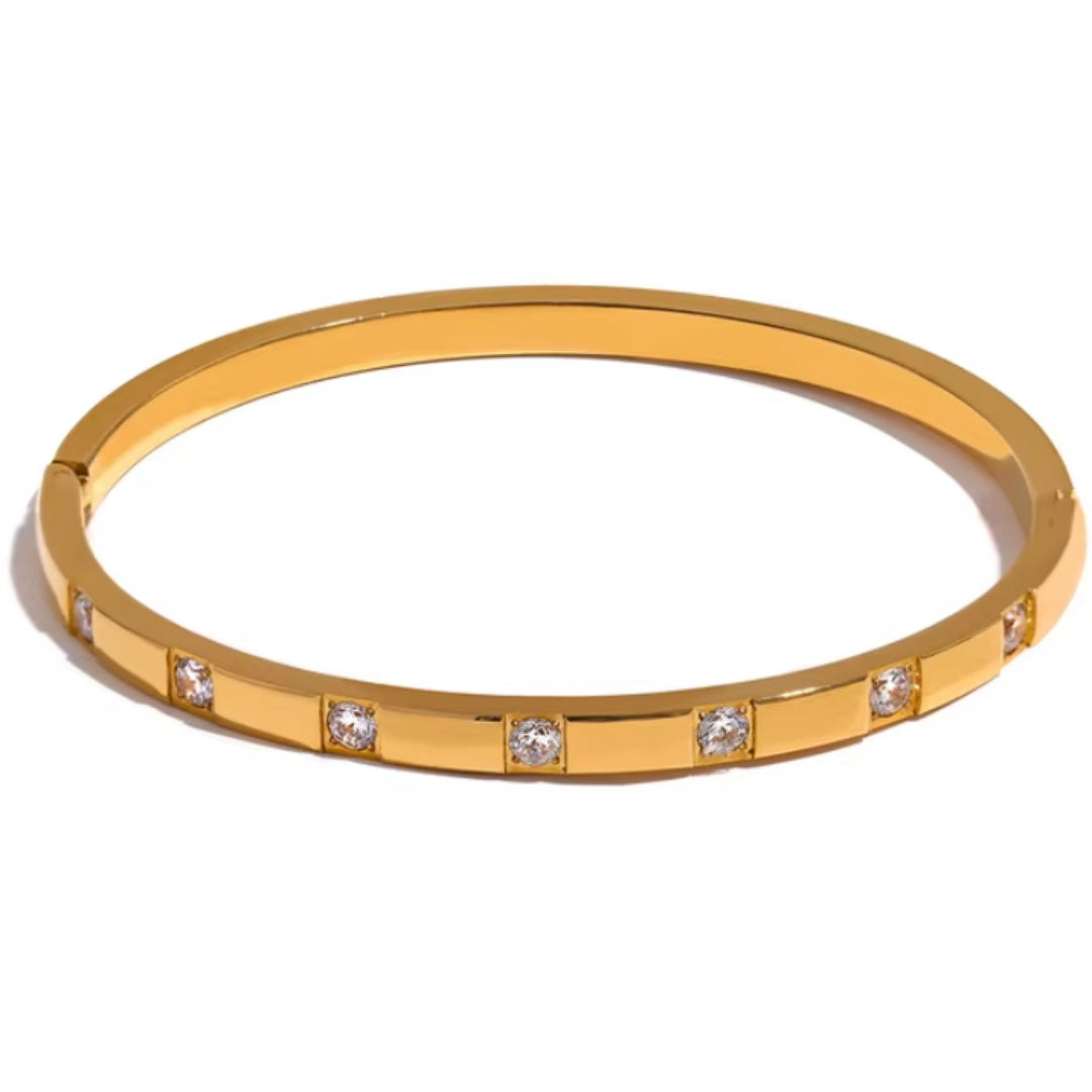 brazalete de acero, pulsera de oro 18k, joyería impermeable, zirconia cúbica, joyería para mujer, brazalete geométrico, pulsera elegante
