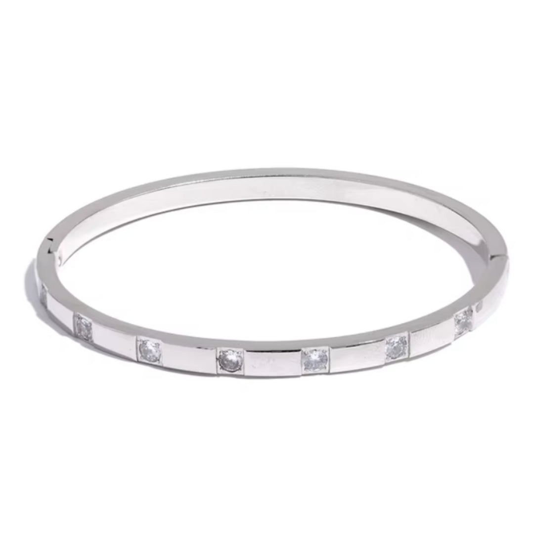 brazalete de acero, pulsera de oro 18k, joyería impermeable, zirconia cúbica, joyería para mujer, brazalete geométrico, pulsera elegante