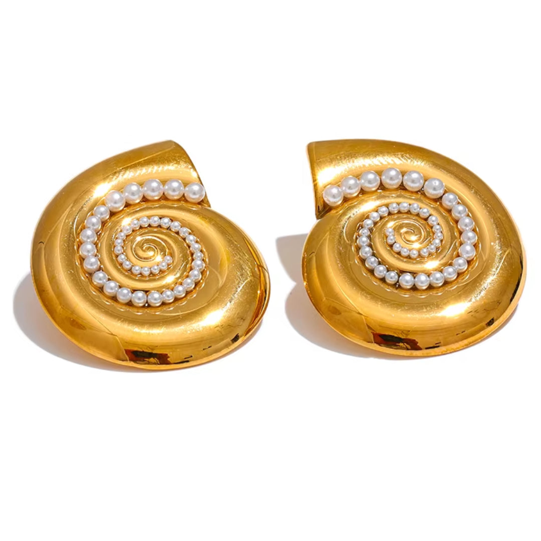 aretes de perlas, joyería de verano, oro PVD, acero inoxidable, aretes geométricos, joyas para mujer, Sol de Perlas, accesorios vacaciones, regalos elegantes