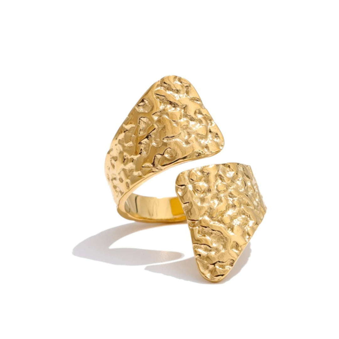 anillo geométrico, acero inoxidable, anillo ajustable, chapado en oro, diseño minimalista, joyería moderna, regalo para mujeres, accesorios elegantes
