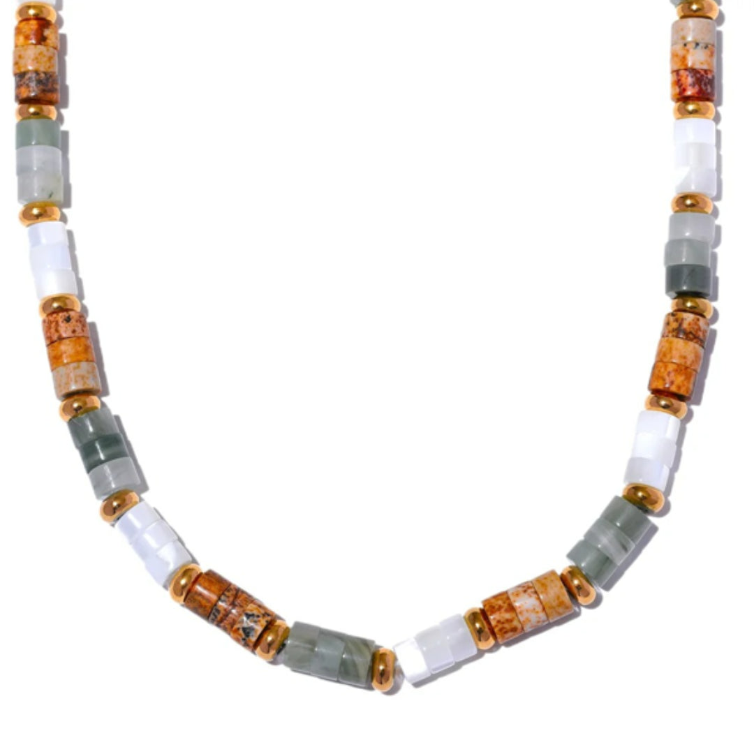 collar de acero inoxidable, joyería artesanal para mujer, collar de piedra natural, joyas waterproof, regalo elegante, lenora joyería, collar ajustable, diseño geométrico, joyería fina duradera, accesorio bañado en oro